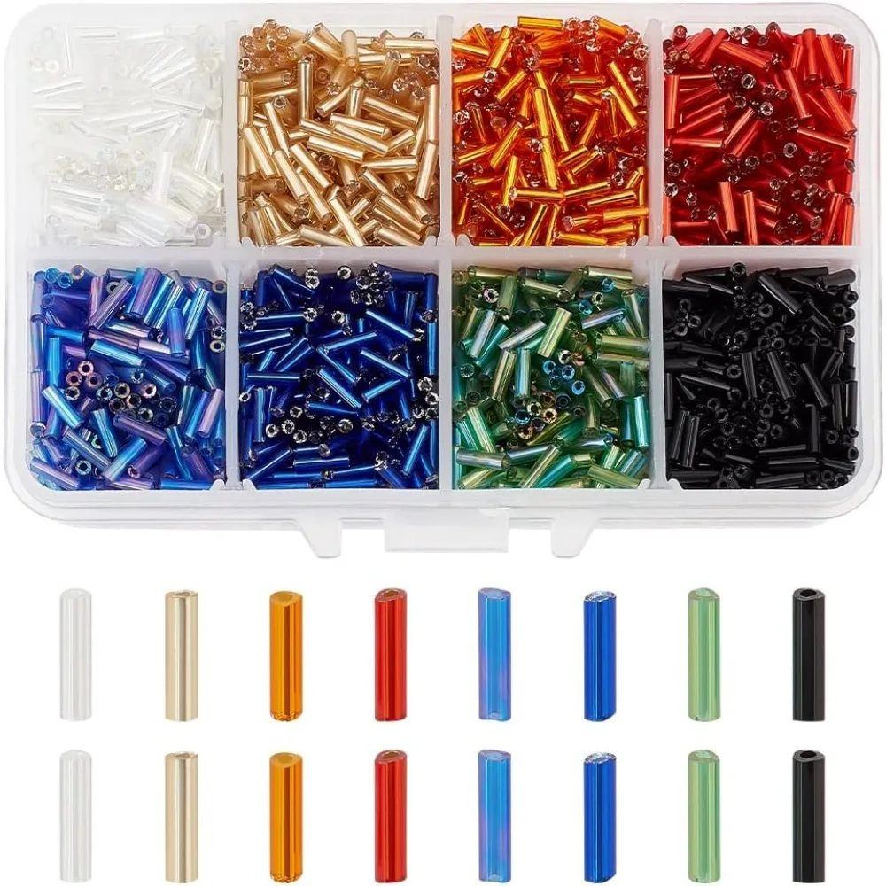 About 3500 Pcs Transparent Glass Bugle Seed Beads 8 Colors Tube Space Bead Length 6mm for Jewelry Making making kit