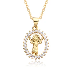 Gold Plated Divine Child Jesus Oval Pendant El Divino Niño Zircon Edged Necklace Divino Niño Jesús Charms Catholic Jewelry Gifts