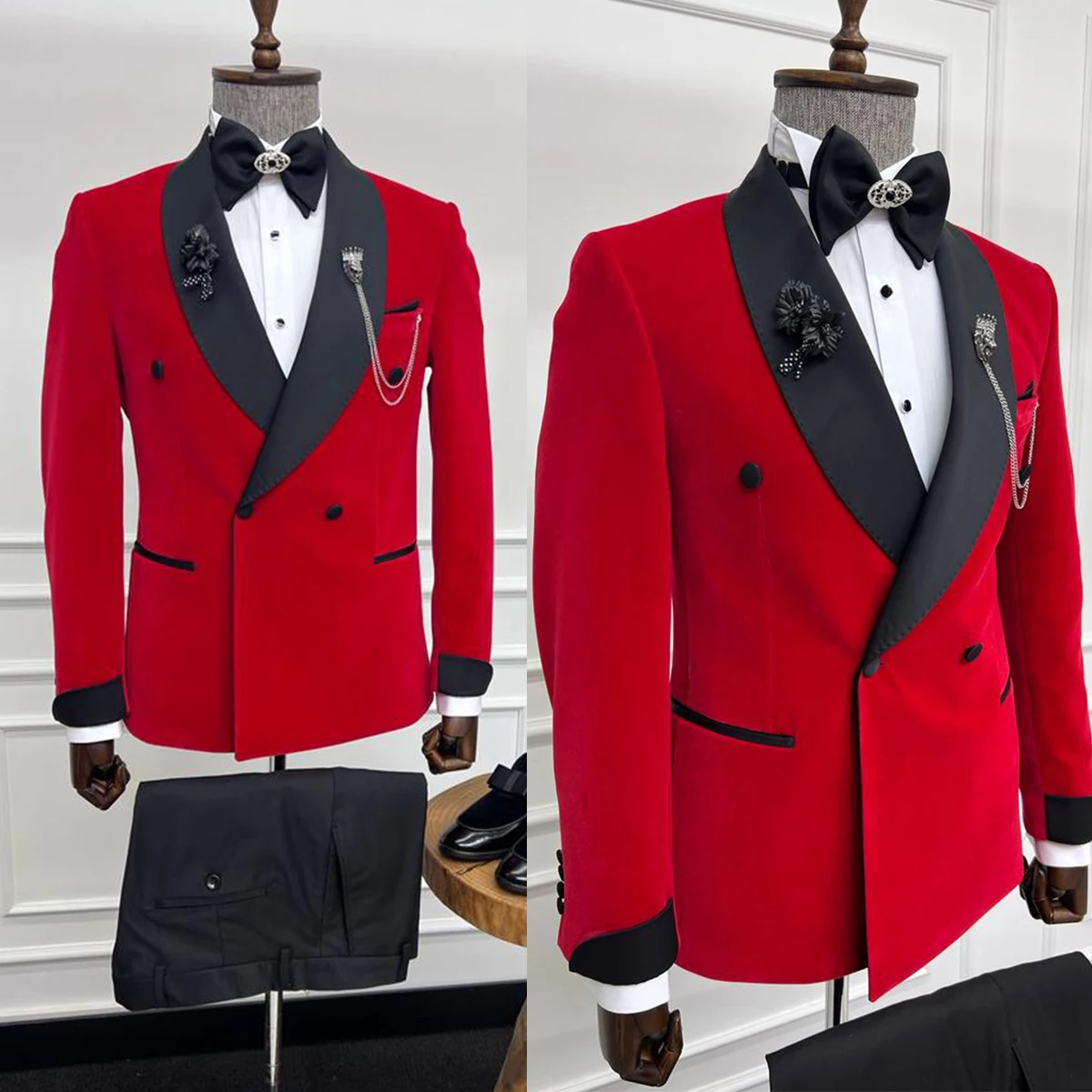 Red Men Wedding Blazer Double Breasted Jacket Slim Fit Groom Wear For Prom Evening Party Custom Made 2 Pieces Coat With Pants