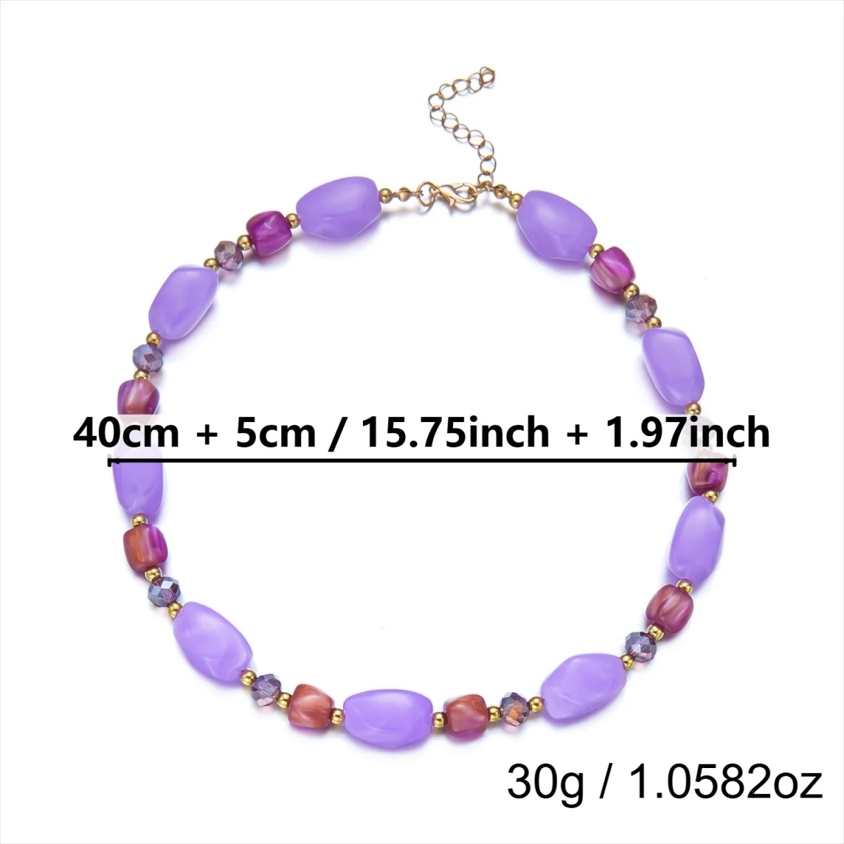 Französische Retro-Halskette mit sanften, farbenfrohen Kristallharzperlen für Damen und Herren, Hippie-Stil, unregelmäßige Perlen, Choker, Reiseschmuck – Detail 40