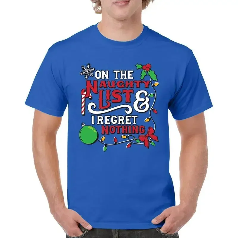 On The Naughty List and I Regret Nothing Tshirt Funny Christmas Men's Tee