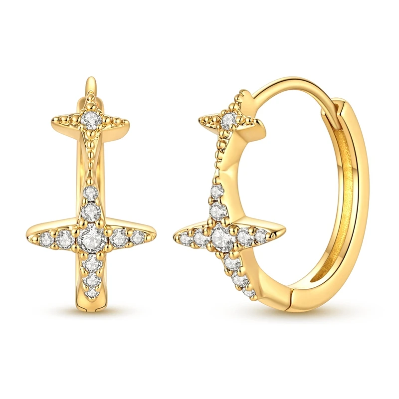 

925 Sterling Silver Earrings Women Zirconium Golden Star Hoop Earring For Anniversary Wedding Jewelry Gifts