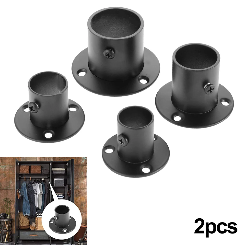 Flange Mounted Stainless Steel Bracket Pair For Wardrobe Hanging Rods Towel Bars And Utility Pole End Fixation Applications