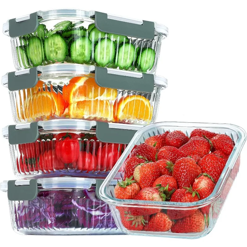 5 Packs 36 oz Glass Food Storage Containers, Glass Meal Prep Containers with Lids, Airtight Glass Lunch Bento Boxes, BPA Free