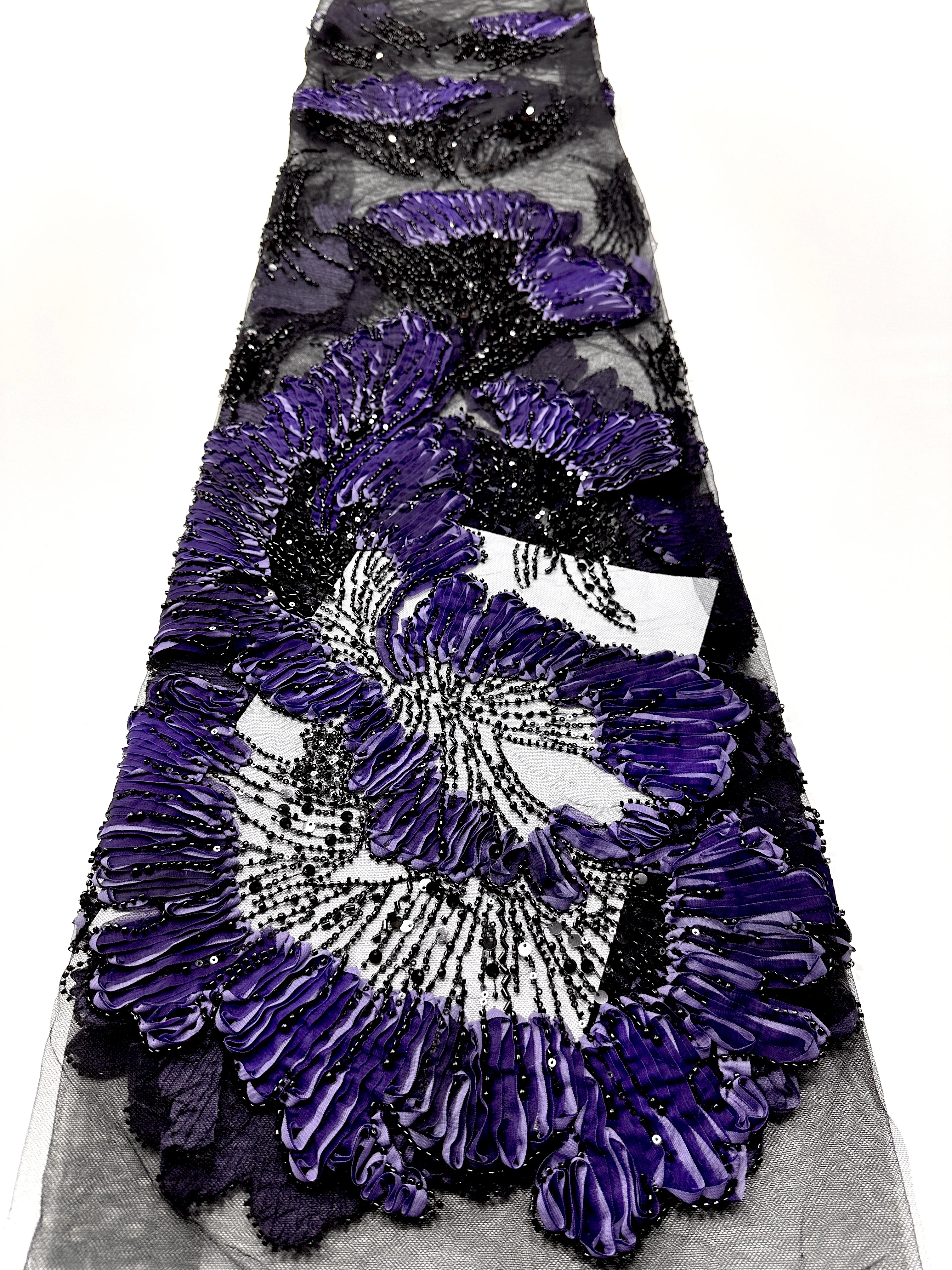 

African Nigerian Groom Lace Fabric With Sequin,Hig-End Luxury Embeoidery,Heavy Fabric For Wedding Dress Party,Purple
