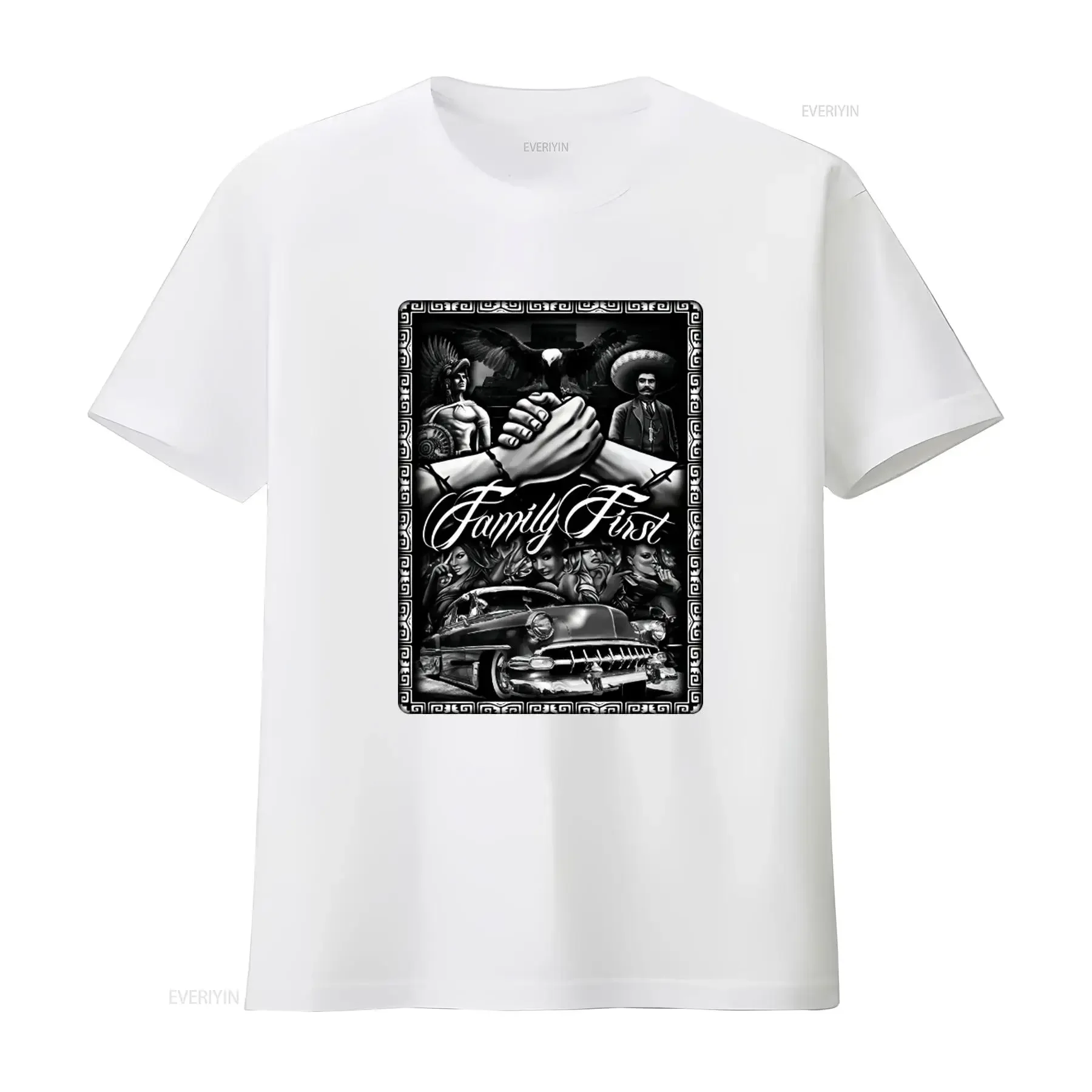 Family First Chicano Low Rider Mens Heavyweight T Shirt Unique Design on Shaka Wear vintage Washed Breathable Comfortable view 3