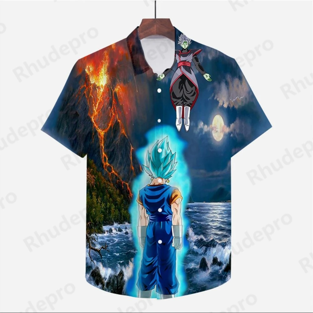 Camicia oversize 2024 abbigliamento uomo Vegeta Dragon Ball Z Harajuku Seaside Trip Cute Summer Fashion Super Saiya manica corta Anime