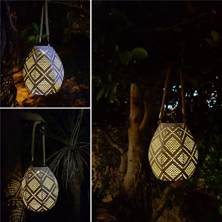 Creative Solar Iron Hollow Hemp Rope Projection Lamp Outdoor Garden Courtyard Landscape Decorative Lamp Suspension Lamp