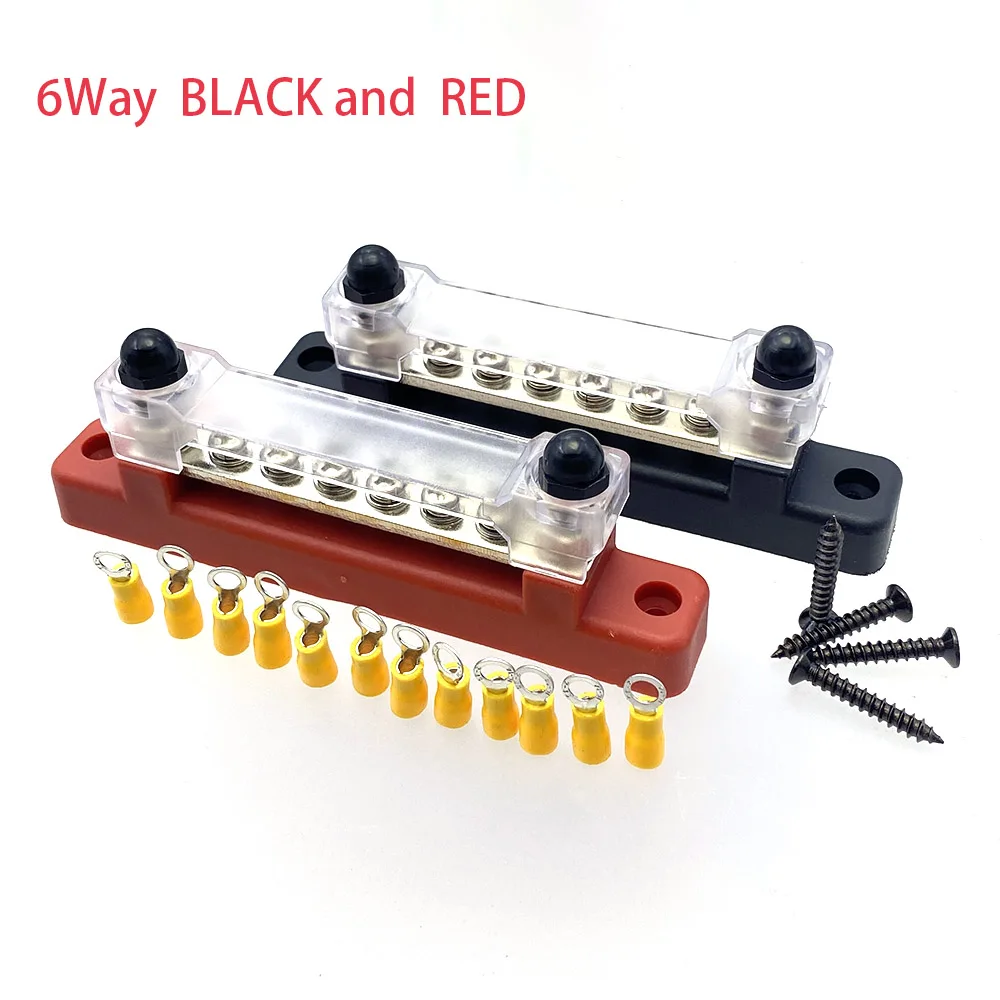 150A AC And DC High Current Straight Row Single Row With Transparent Cover 6-Way Bus Bar Suitable For Car, RV, Caravan