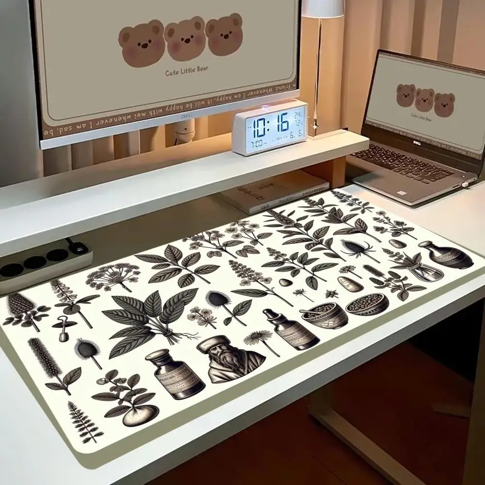 Antique botanical herb graphic table mat playmat mousepad large size keyboard  laptop games office desktop bedroom learning