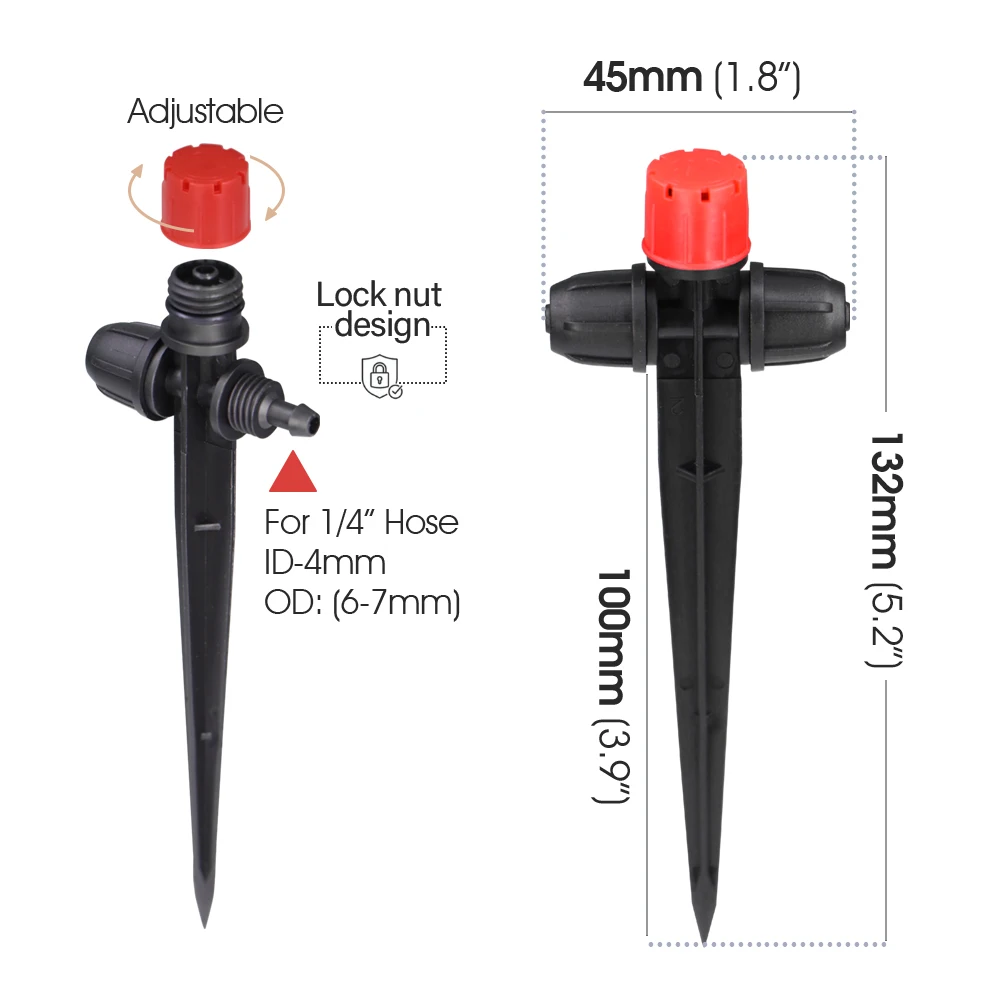 حديقة 8 حفرة قابل للتعديل المنقط الرش 0-80L/H 133 مللي متر دعم سقي فوهة قفل مزدوج ل 1/4 "خرطوم وعاء الري النباتات