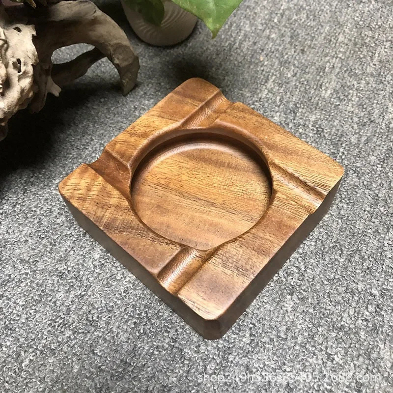 Solid Wood 4 Slot Cigar Ashtray Luxury Outdoor Large Holder Cigar Accessories Office Living Room Square Ashtrays