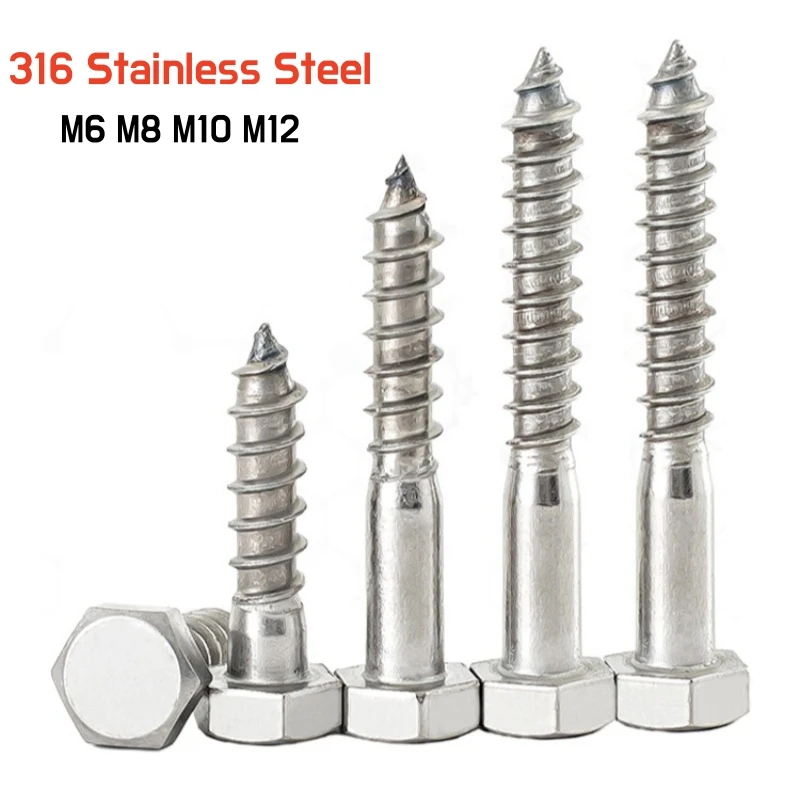 1~5pcs M6 M8 M10 M12 316 A4 Stainless Steel Hex Head Self Tapping Screw External Hexagon Head Tapping Woodworking Screw