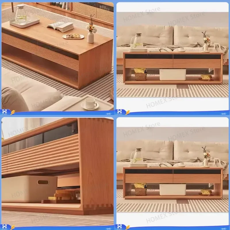 Modern Solid Wood Coffee Table Multifunctional Side Table Simple Design Small Apartment Living Room Furniture End Table Sofa