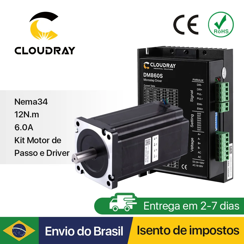 Cloudray Nema 34 Kit de driver de motor de passo de circuito aberto 12N.m 6.0A DM860S 2.4A-7.2A para impressora 3D Máquina fresadora de gravação CNC