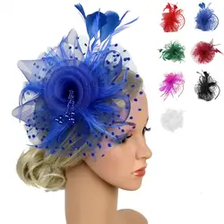 Alice-Fascinateur de chapeau de plumes en filet, bande de sauna, pince à fleur en maille, cocktail de mariage, patients, pilulier de perles de cheveux