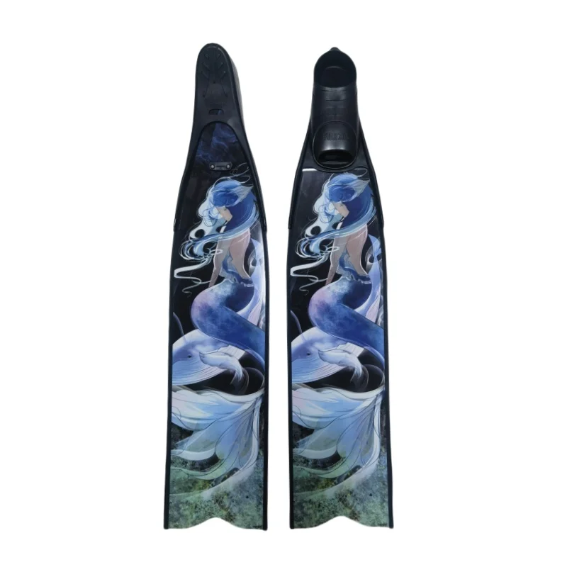 Carbon Fiber Freediving Long Fins Mermaid Pattern Professional Flippers Ocean Photo Shooting Dive Gear