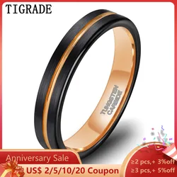 TIGRADE 4mm Tungsten Ring Wedding Bands for Men Women Thin Groove Two Tone Engagement Ring Blue and Rose Gold Color Size 5-12