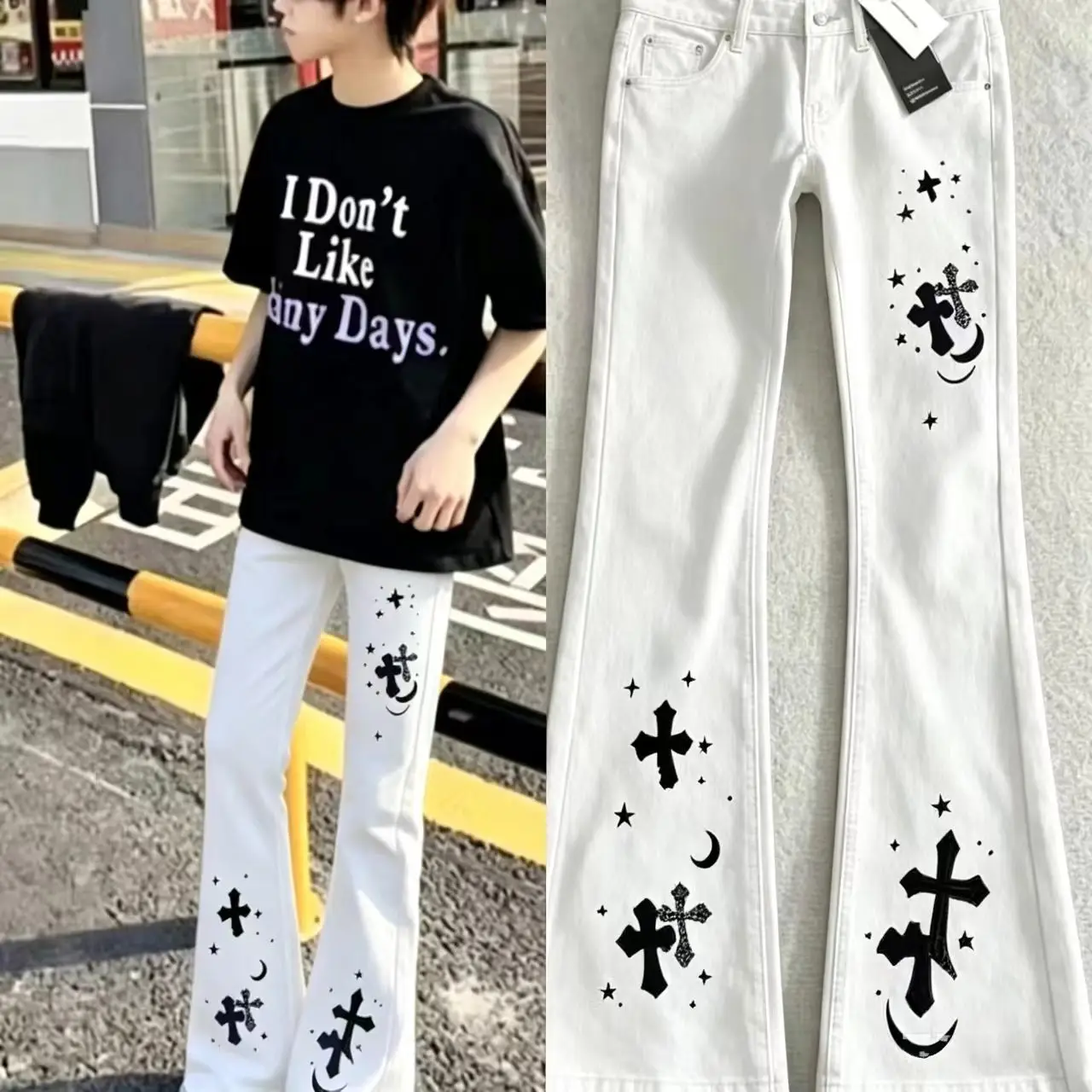 Calças Jeans Estilo Americano com Estampa Cruzada, Soltas e Largadas, Casuais para Homens e Mulheres, Nova Moda de Verão, Cal...