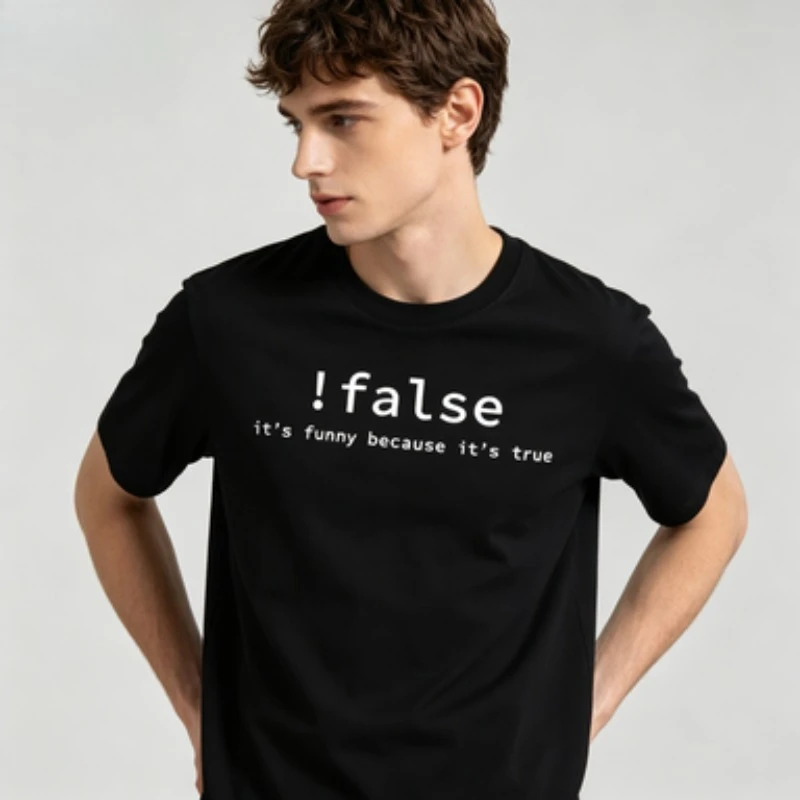 Summer Men Cotton Tee !false it’s funny because it’s true Programmer Graphic Round Neck Mens T Shirt