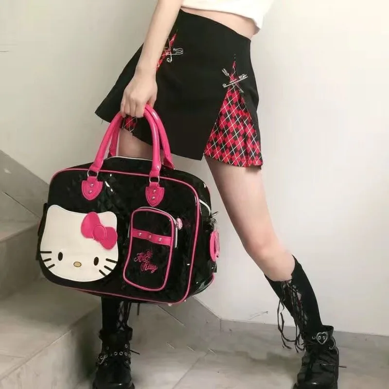 Hello Kitty Kawaii Sanrio Y2k Hohe Kapazität Handtasche Messenger Bag Cartoon Pu Helle Oberfläche Reisetasche Mädchen Mode Reisetasche