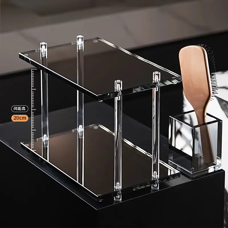 Double Layer Crystal Glass Shelf Bathroom Washbasin Cup Holder Acrylic Storage Rack Hotel Light Luxury Design for