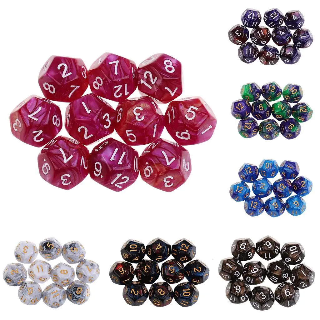 10pieces 12 Sided Dice Set D12 Polyhedral Dice for Dungeons and Dragons Party Table Games