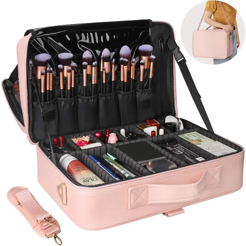 

Travel Makeup Train Case Makeup Cosmetic Case Organizer Portable Artist Storage Bag with Adjustable Dividers