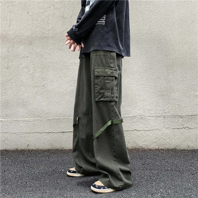 

2023 New Men's Workwear South Korea Fashion Jogging Pants Loose Pants Hip Hop Army Green Casual Pants Men's Multi Pockets