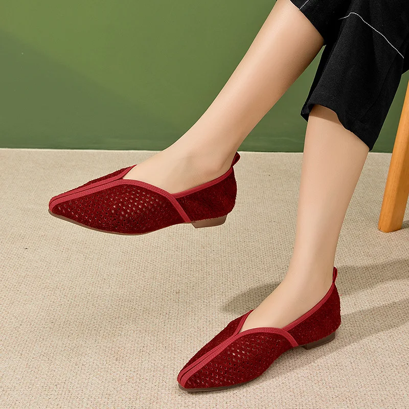 1.5cm verão ponto toe camurça vaca couro genuíno sandálias femininas moda senhoras sandálias étnicas deslizamento em chinelos sapatos