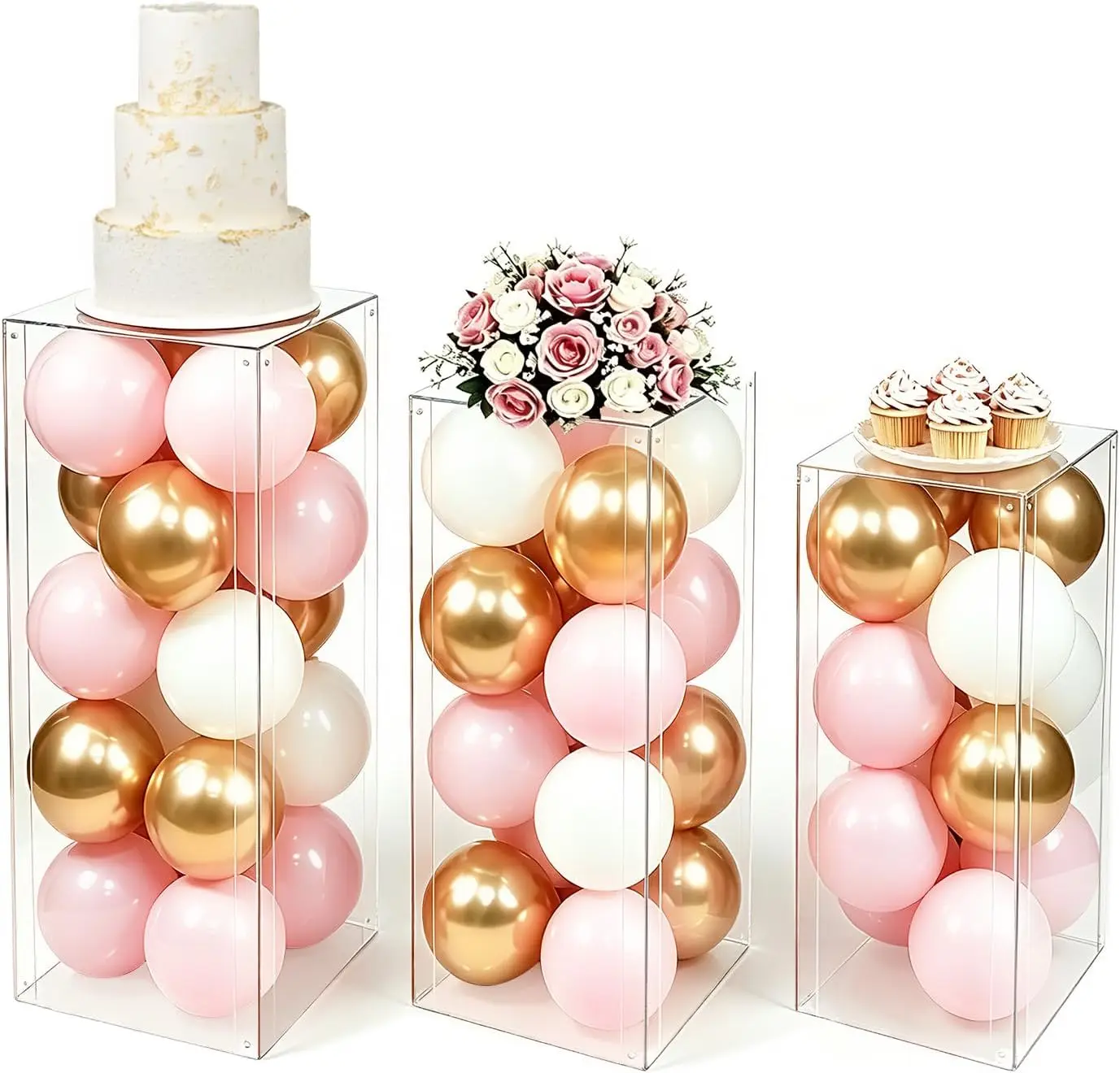 Clear Acrylic Square Cake Pedestal Stand Set, 3-Piece Party Display Stand