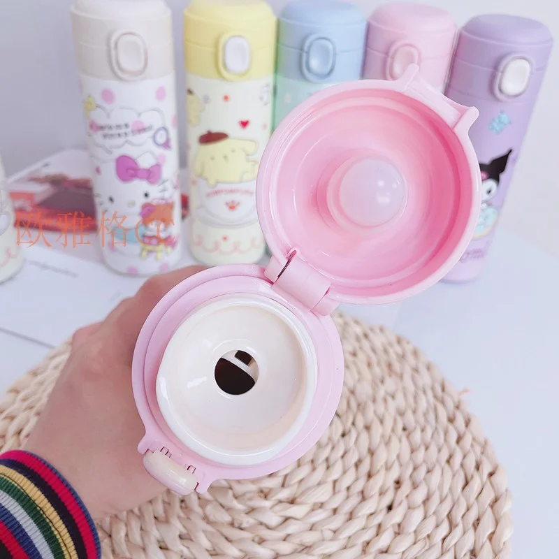 Cartoon Sanrio Thermos Cup Cute Kuromi 304 Stainless Steel Bouncing Cup HelloKitty My Melody Portable Water Bottle Student Gift