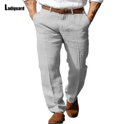 Men's Stand Pockets Cotton Linen Pants Solid Light Gray Ankle-Length Trouser Plus Size Mens Casual Beach Straight Hotpants New