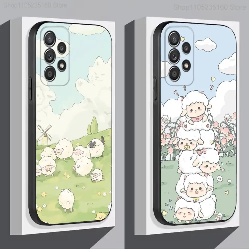 Funda blanda negra con dibujos animados C-Cute Sheep-P para Samsung S 25,24,23,22,30,21,10,9,Ultra,Plus,Lite,FE,4,5G