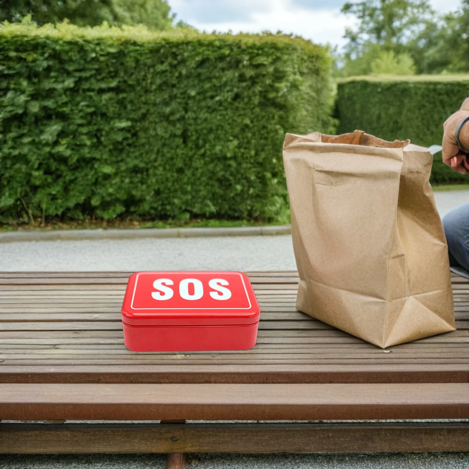 

Sos Outdoor Survival Emergency Box Small Red Multipurpose Tool Storage Case Whistle Compass Wire Flashlight