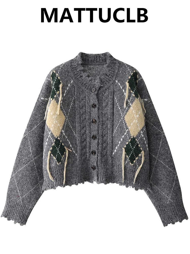 

2025 Autumn Winter Women Checkered Long Sleeve Cuddly Sweater Vintage Cardigan Korean Knitwear 2000s Aesthetic Baddie Style New