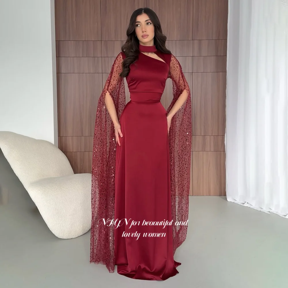 

NFYN Glitter Party Dress Straight Prom Dress Flare Sleeve Evening Dress Beading Princess مناسبة رسمية Customized