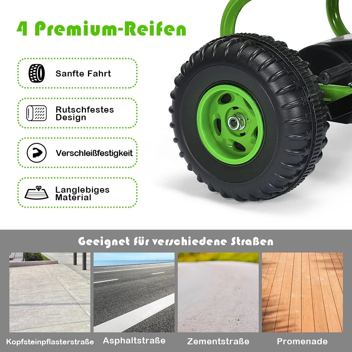 Go-Kart mit verstellbarem Sitz, Go-Kart mit Handbremse, Tretauto bis 30 kg, Pedal-Gokart, Tretenfahrzeug – Detail 5