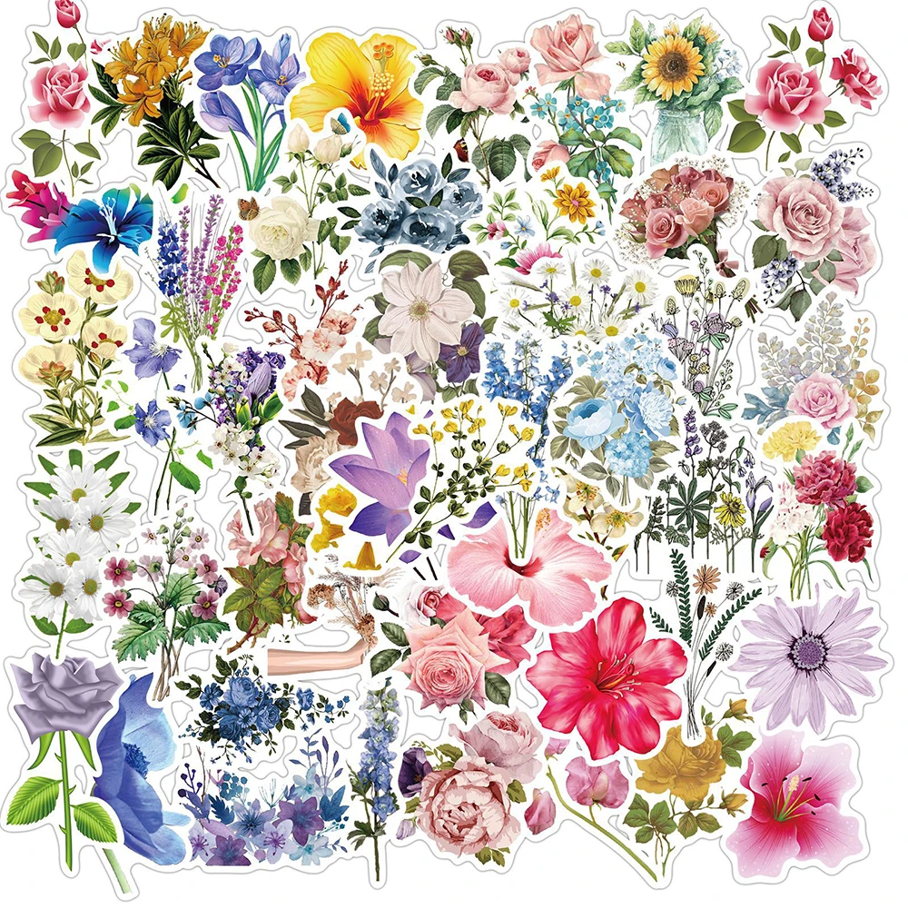 10/30/50pcs Beautiful Watercolor Flowers Graffiti Stickers Aesthetic Decals Decoration Phone Case Notebook Water Bottle Sticker