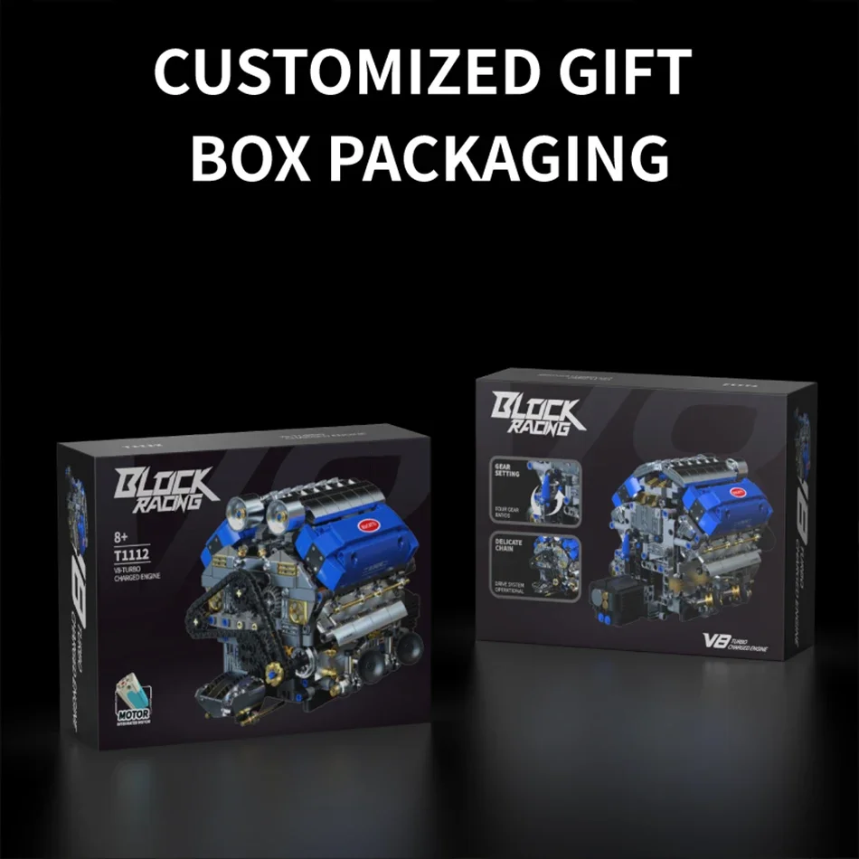 

Electrically V8 Turbo Charged Engine Model Building Blocks Motor Power Car Parts Mechanical Engine Bricks Toys for Children Gift