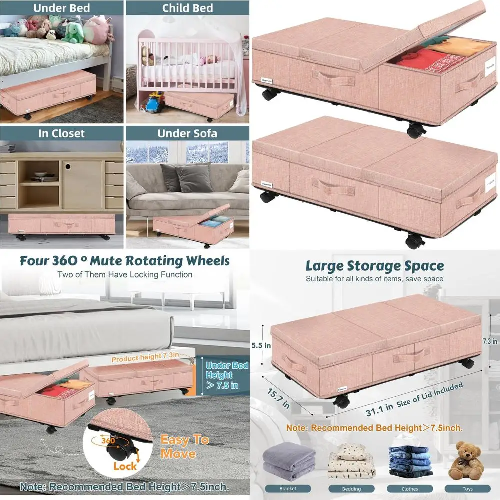 

Rolling Underbed Storage Boxes with Lid and Metal Bottom Support