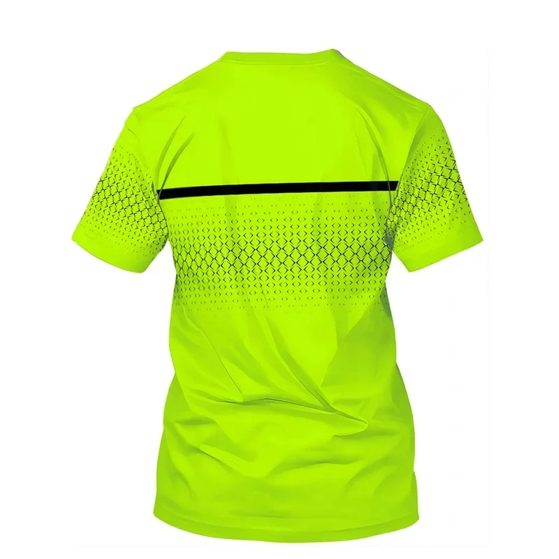 Men's Neon Green Sports T Shirt Breathable Mesh Striped Quick Dry Short Sleeve for Running Cycling Training