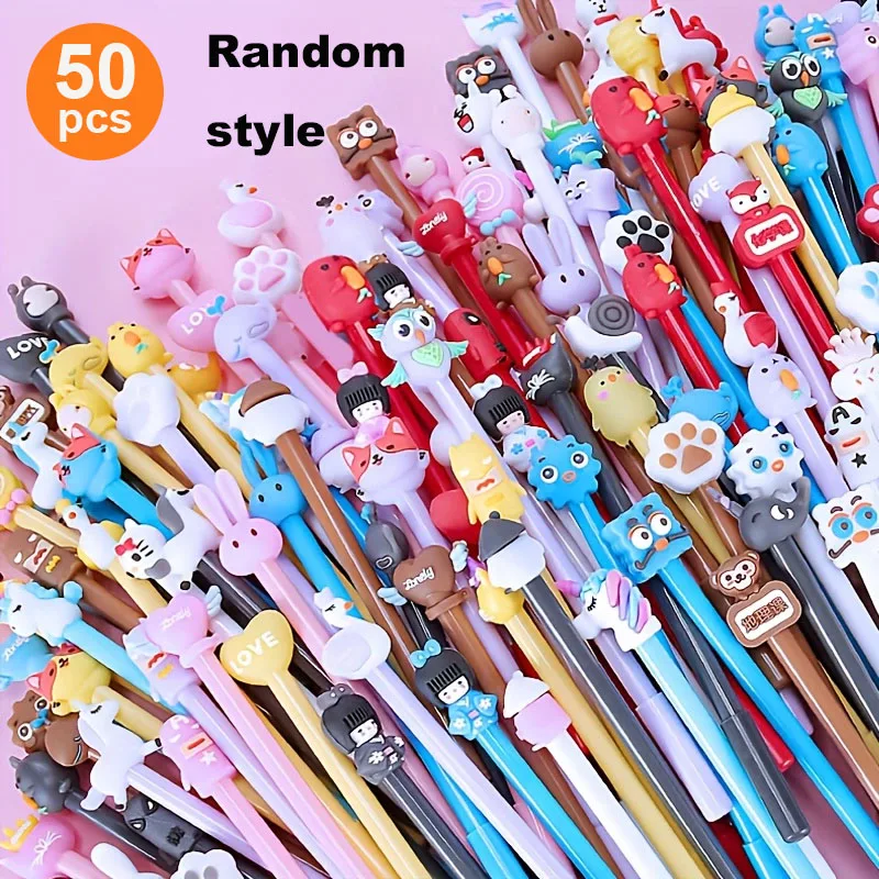 50 قلم حبر جاف كرتوني، غطاء قلم كرتوني، حماية رأس القلم، حبر ناعم، بدون تشويش، مناسب لكتابة الواجبات المنزلية، إلخ