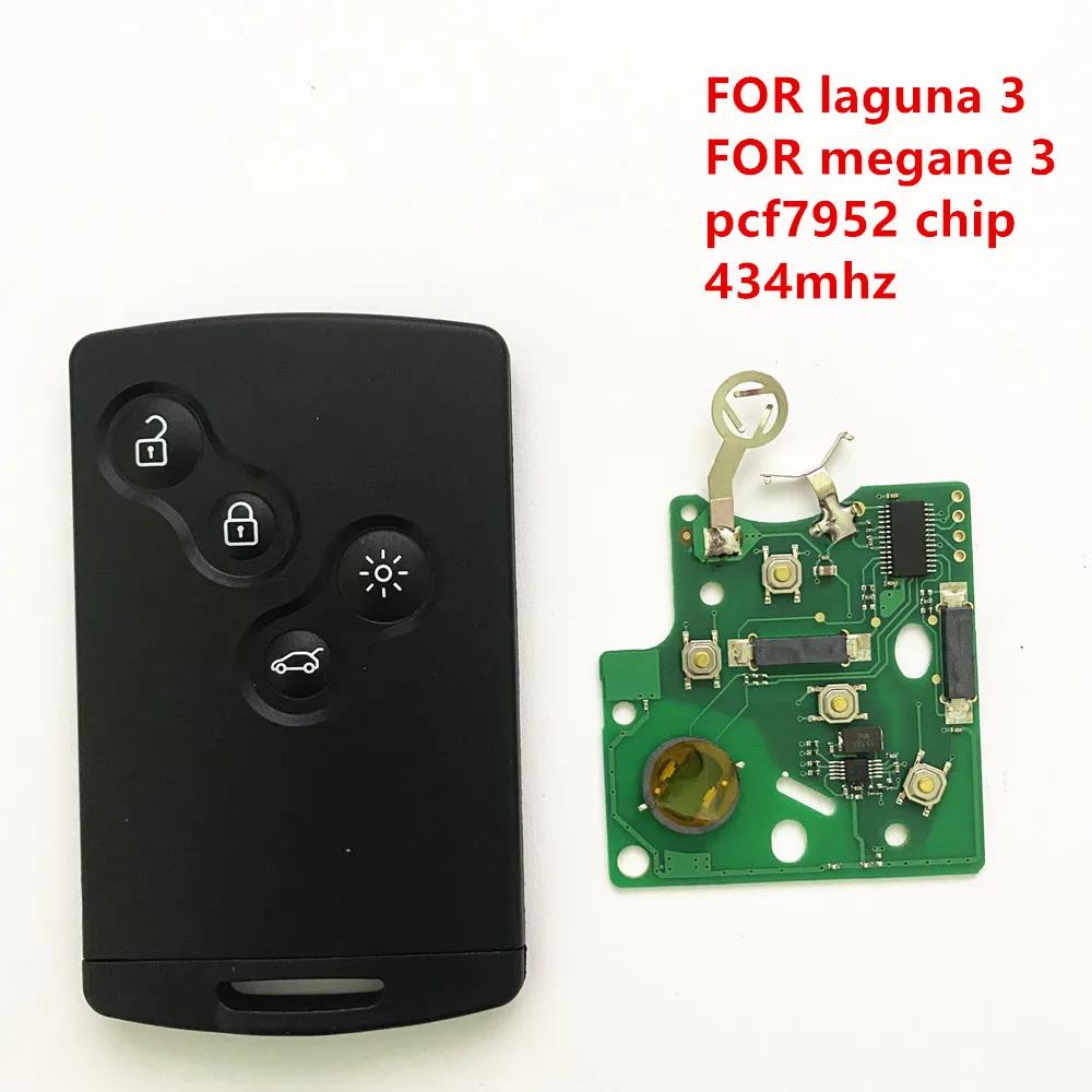

1 шт., 433 МГц, 46 pcf7952, чип 4B, смарт-карта, дистанционный ключ от автомобиля для Renault Megane 3 Laguna 3 Scenic 2008-2016, без ключа, громкая связь