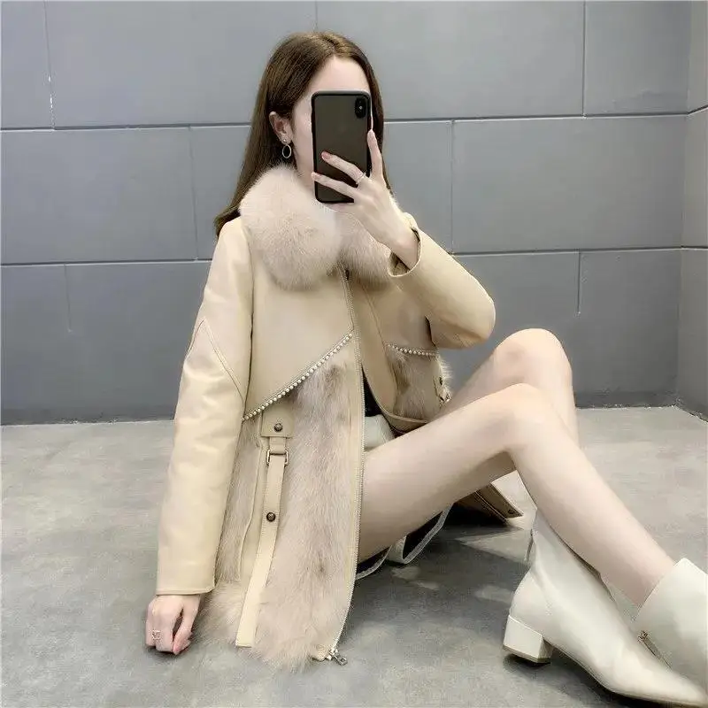 Square Collar Coats Autumn Winter New Fashion Mid-length Faux Fur Coat Elegant Thick Warm Outerwear Fake Fur Woman Jackets T59