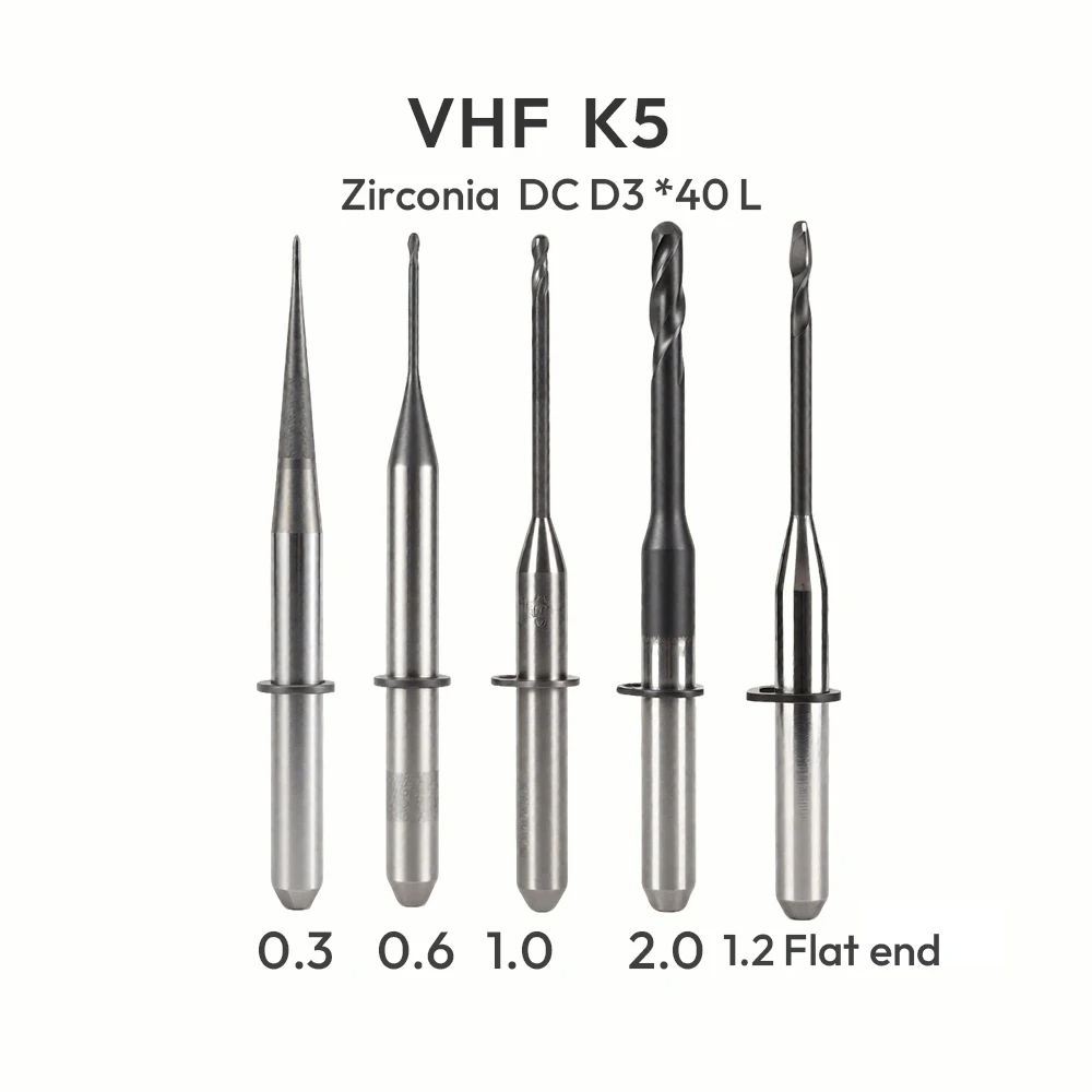 VHF K5 Dental Milling Burs for Zirconia PMMA DC NC Grinding Diamond Coating D3 Dental Lab Grinding CAD CAM Milling Drills