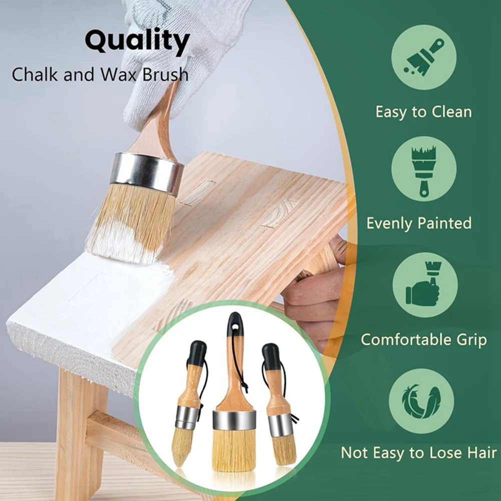 3 Pack Chalk Paint Brush, Wax Paint Brush, Chalk Paint Brushes for Wood, Round Paint Brushes for Painting Home Decor