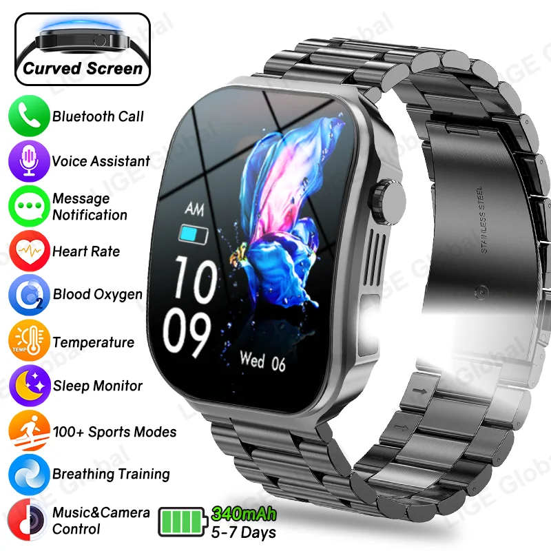 LIGE 2026 New Curved Screen Men's Smart Watch 2.2