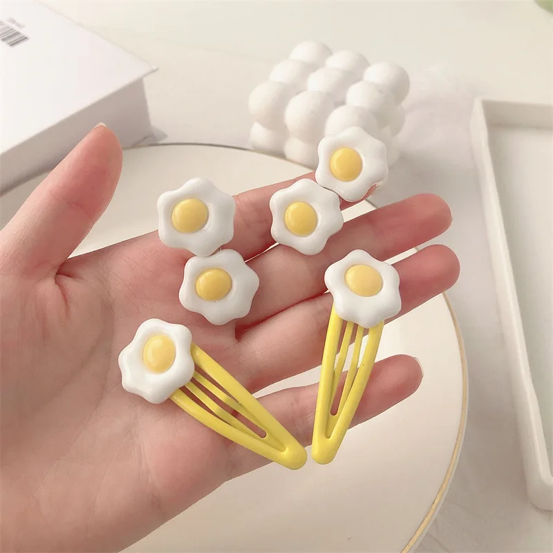 

2pcs Girl Heart Fun Poached Egg Hairpin Egg Hairpin Bb Clip Hair Accessories Cute Bangs Broken Side Headdress