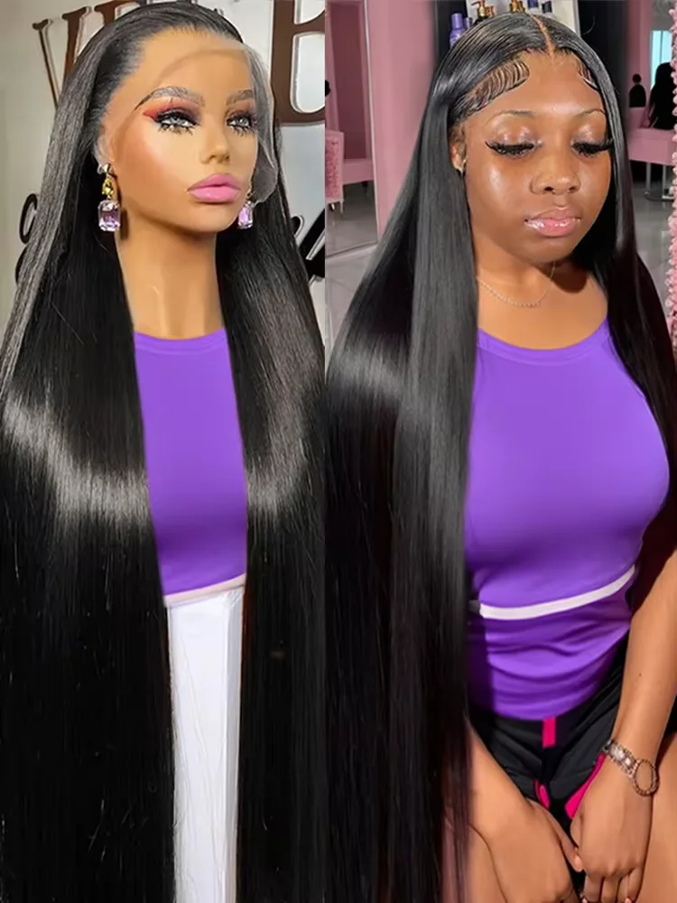 

40 42 Inch Bone Straight Human Hair Wig 200% Density 13x4 13x6 HD Transparent Lace Frontal Wigs Brazilian Pre Plucked For Women